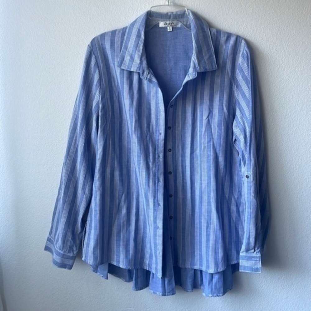 Angels top button up light blue and white pinstriped size XL